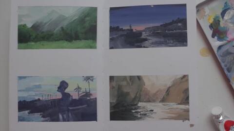 水粉风景画视频,跟随视频轻松绘制自然美景